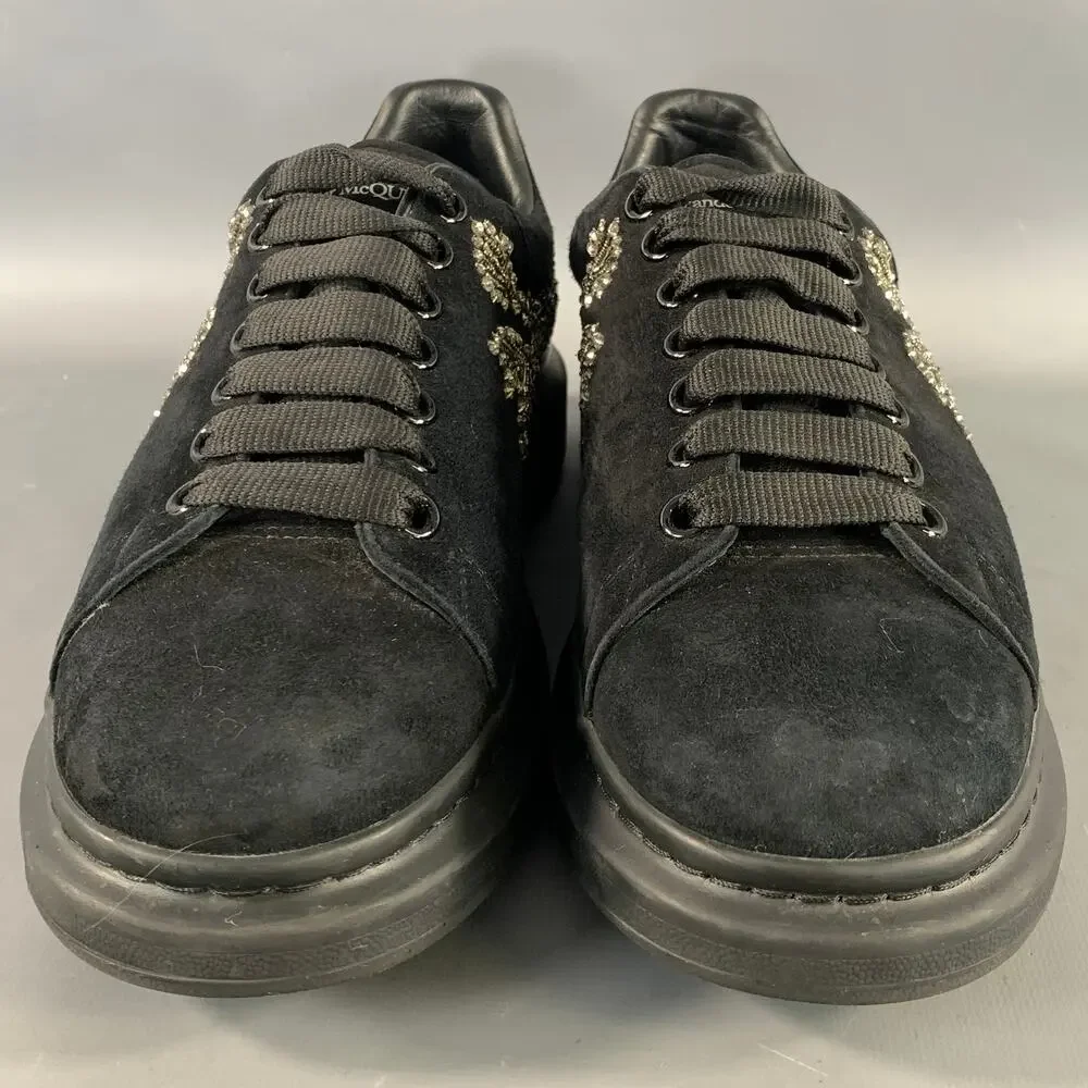 ALEXANDER MCQUEEN Size 10 Black Silver Beaded Suede Low Top Sneakers